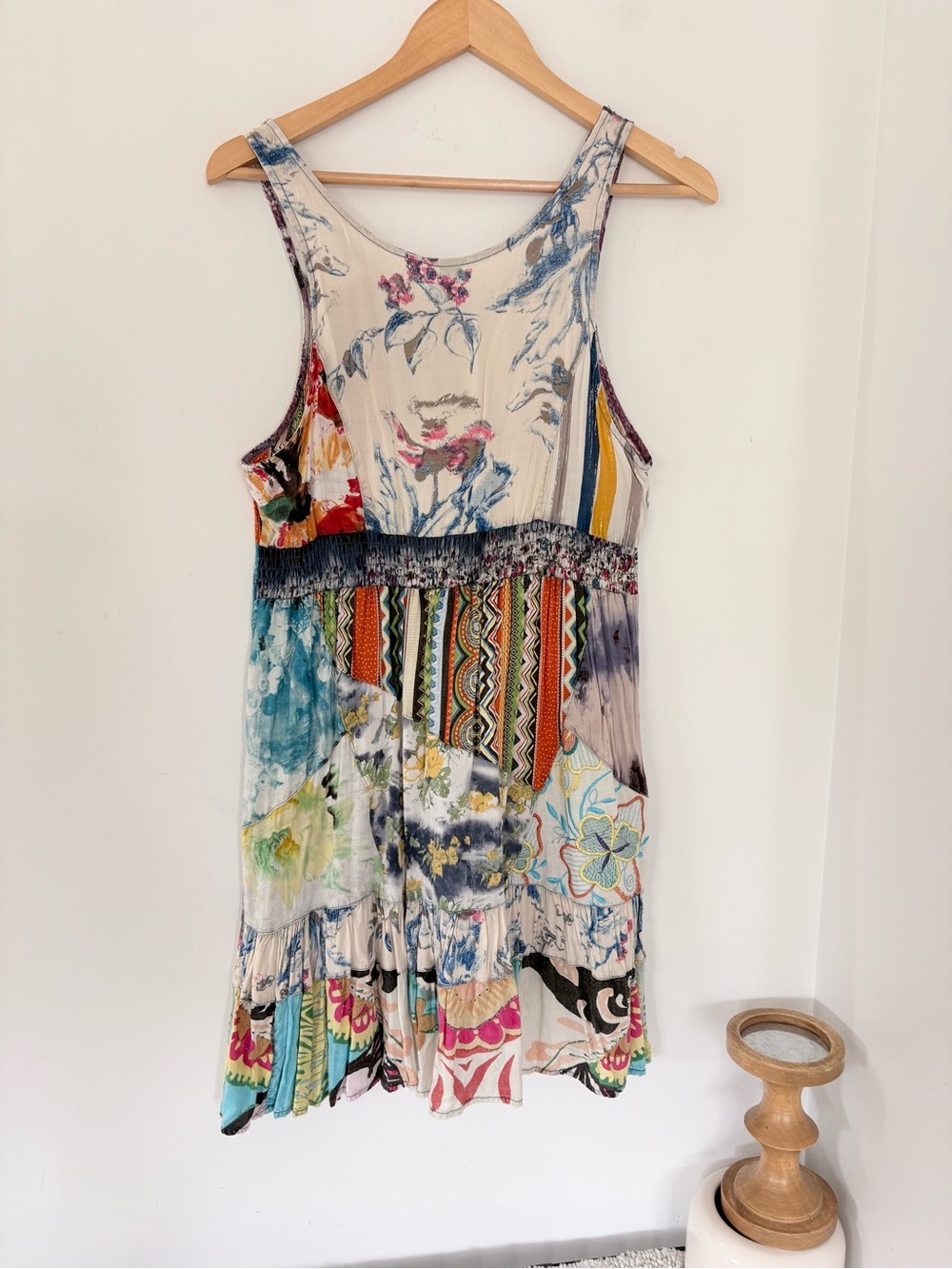SACRED THREADS L Patchwork Dress Multicolor Boho Embroidered Floral Festival - Picture 9 of 14